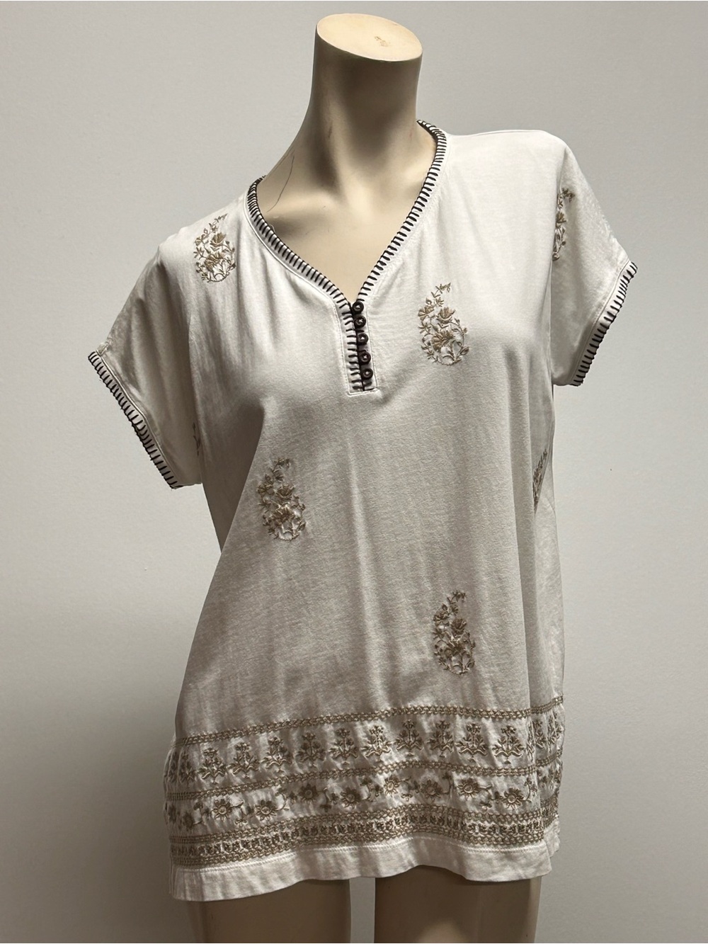 Pure Jill J.Jill Embroidered V Neck Cotton Tunic Top XS White Boho
